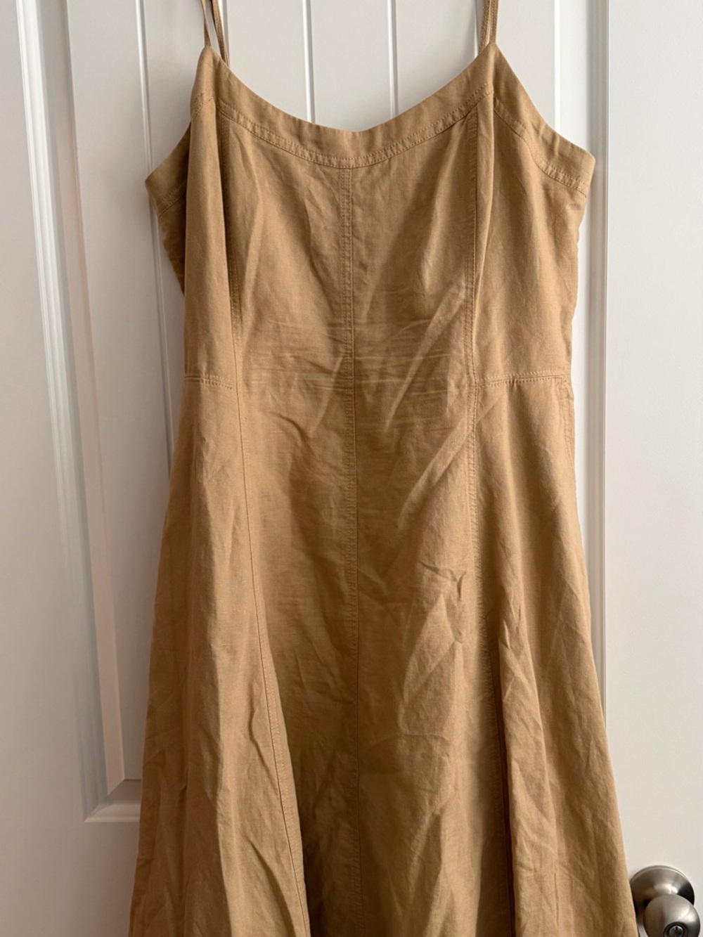 Banana Republic Tan Linen Midi Slip Dress with Spaghetti Straps